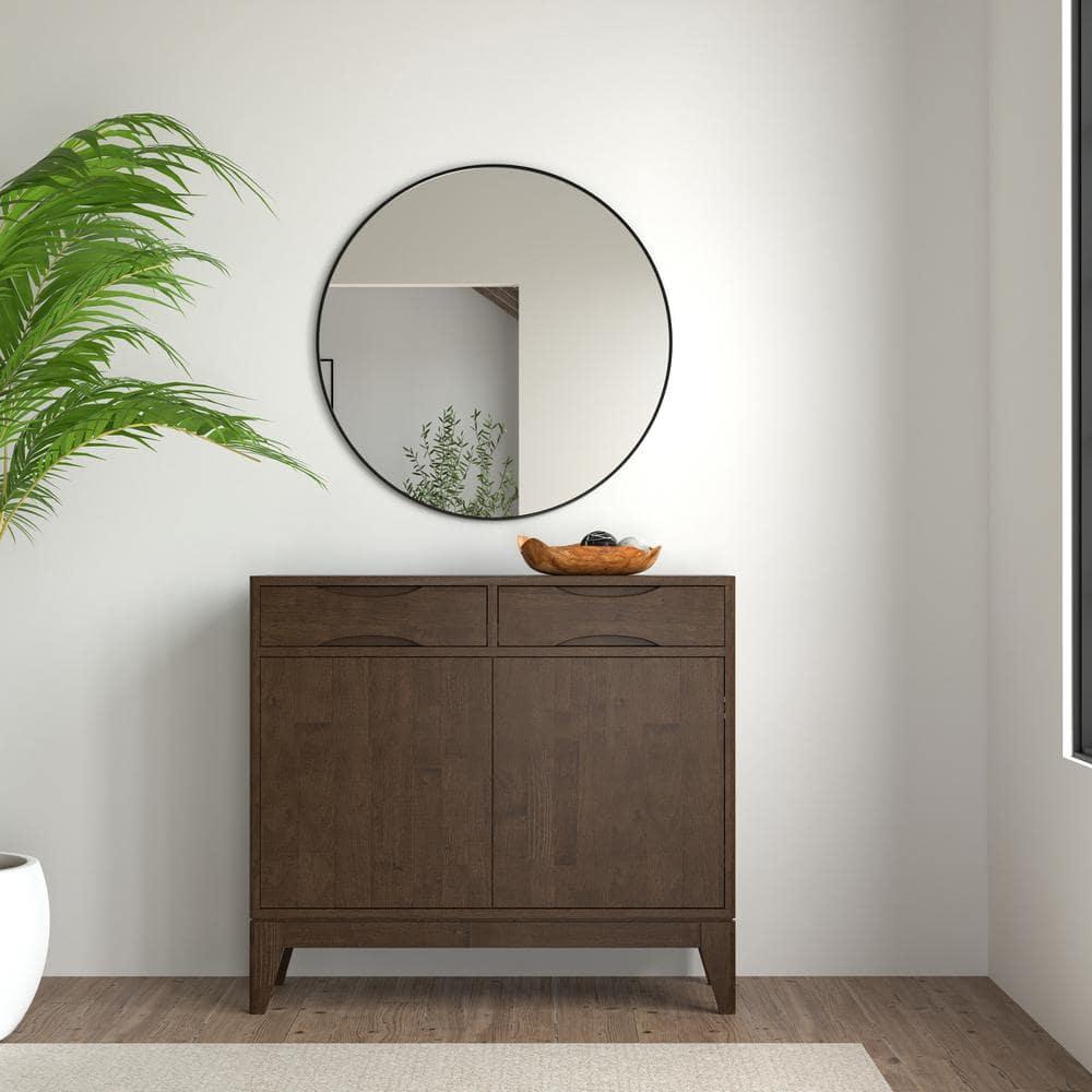 Simpli Home Harper 40"W Solid Wood 2-Shelf Mid-Century Modern Entryway Storage Cabinet with 2 Drawers