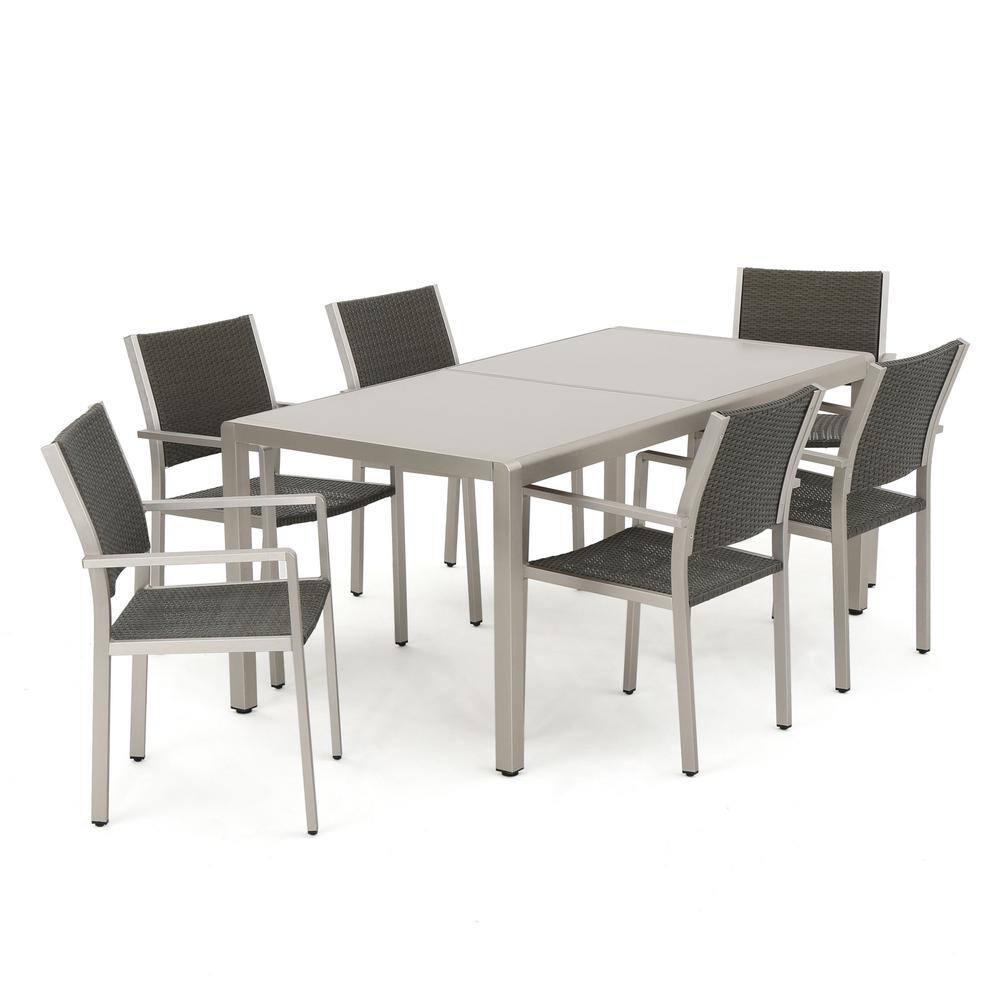 Noble House Cape 6-Seater Aluminum Estate Collection with 7-Piece Set in Gray