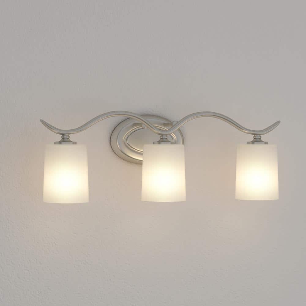 Progress Lighting Inspire 3-Light Wall Light, Brushed Nickel, Etched Glass Shade