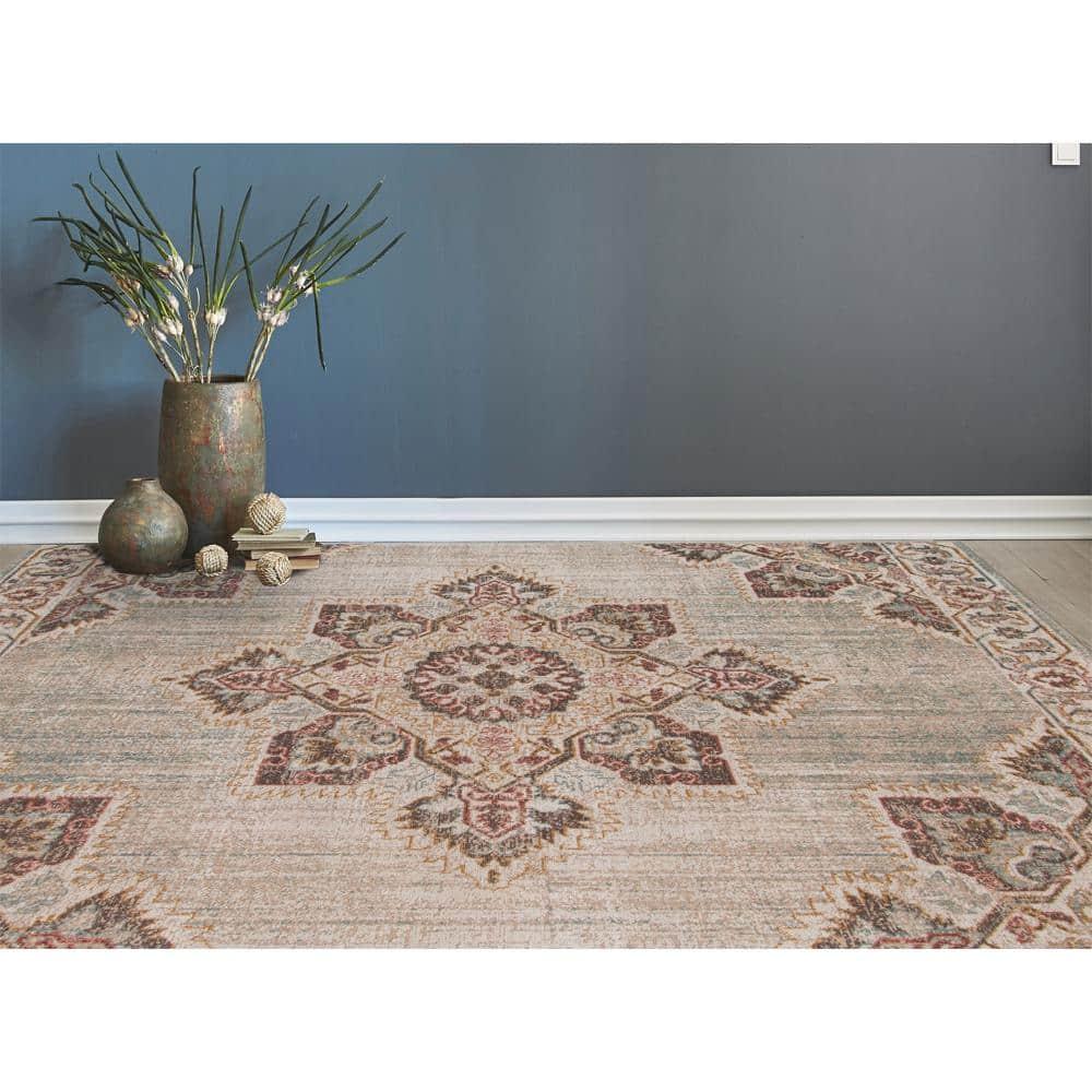 HomeRoots 7' X 9' Beige Medallion Power Loom Area Rug