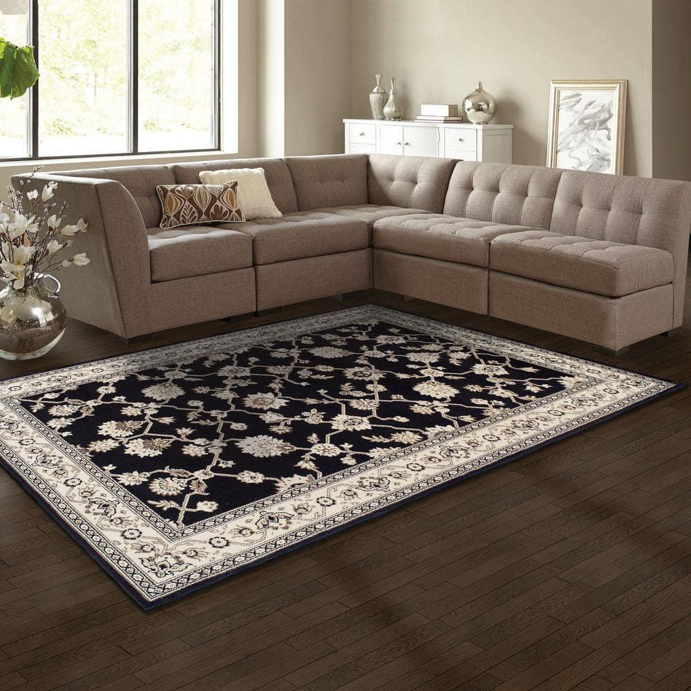Traditional Floral Indoor Hallway Entryway Runner Rug, 8' x 10', Black - Blue Nile Mills