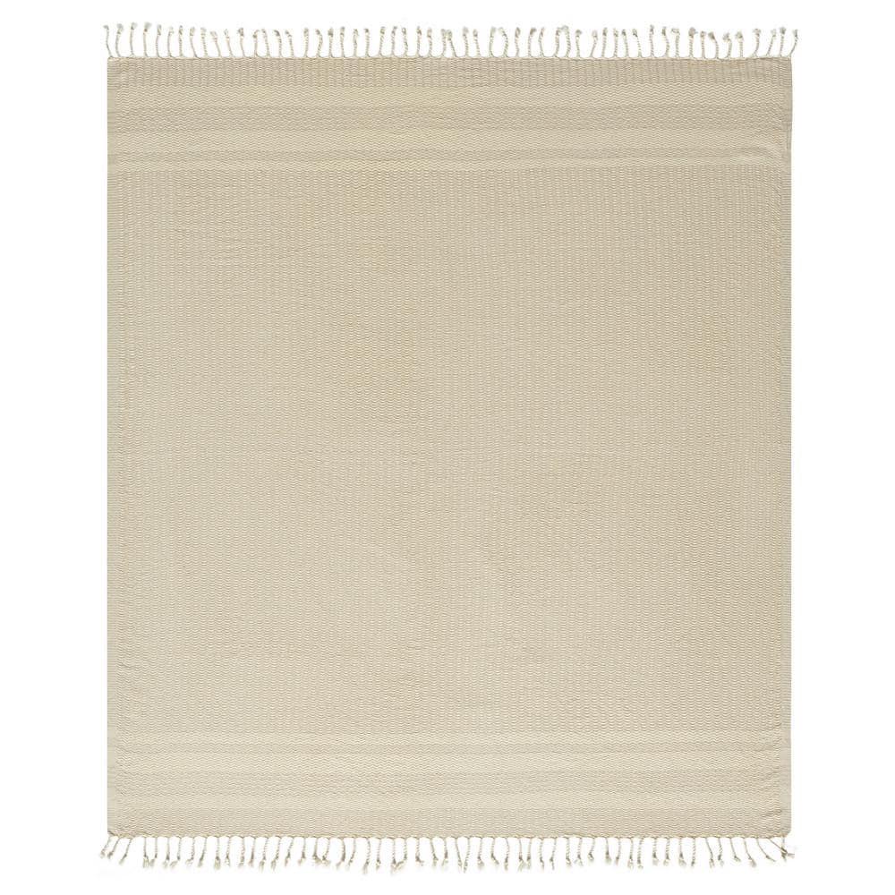 Ox Bay Beige Striped Ultra-Soft Turkish Cotton Throw Blanket, 50" x 60"