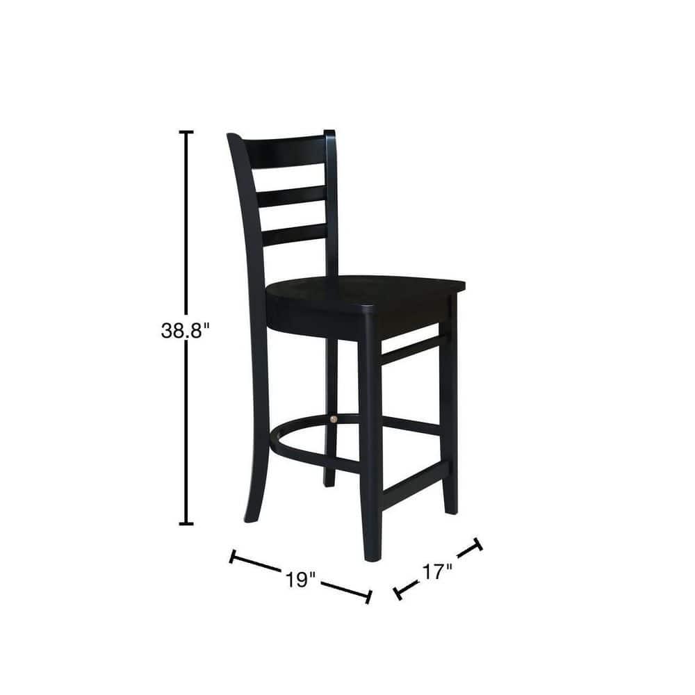 24" Emily Counter Height Barstool Antiqued Black - International Concepts: Solid Wood, Ladder-Back, Square Seat