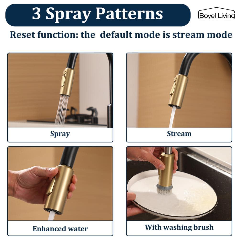 Matte Black and Brushed Gold Stainless Steel Pull Down Kitchen Faucet