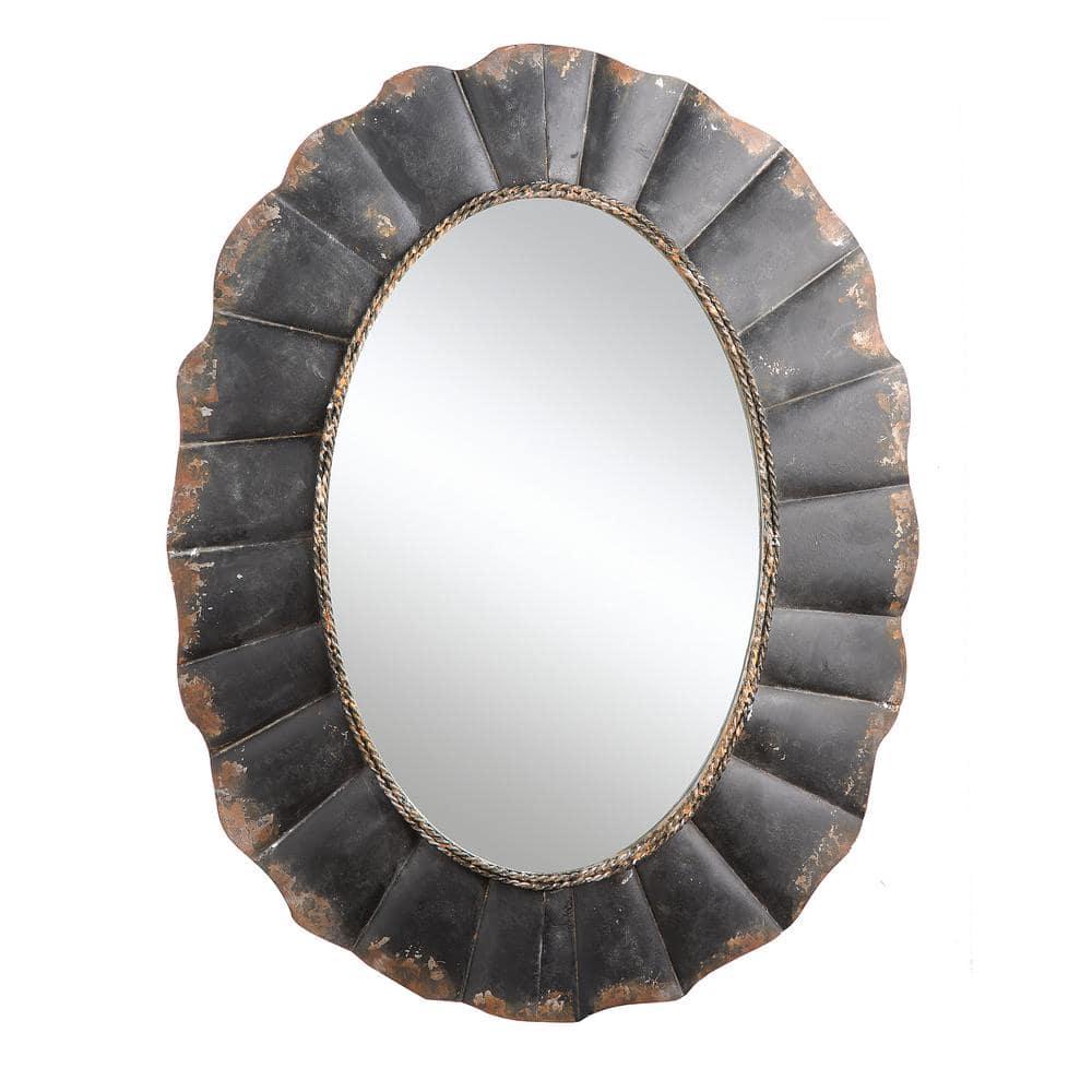 Creative Co-Op Distressed Metal Scalloped Oval Wall Mirror, Black