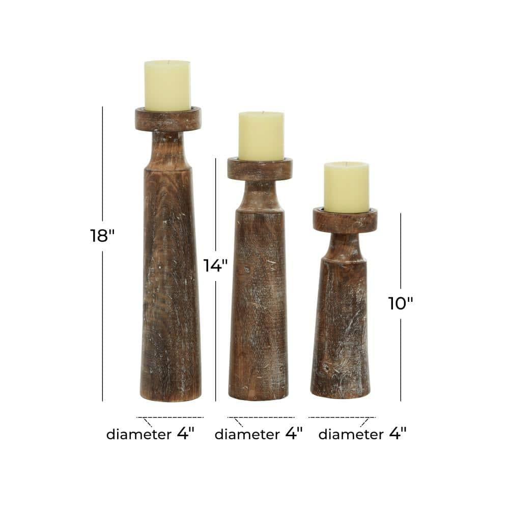 Olivia & May Set of 3 Rustic Cylindrical Mango Wood Candle Holders Brown: Modern Decor, Fits Pillar Candles