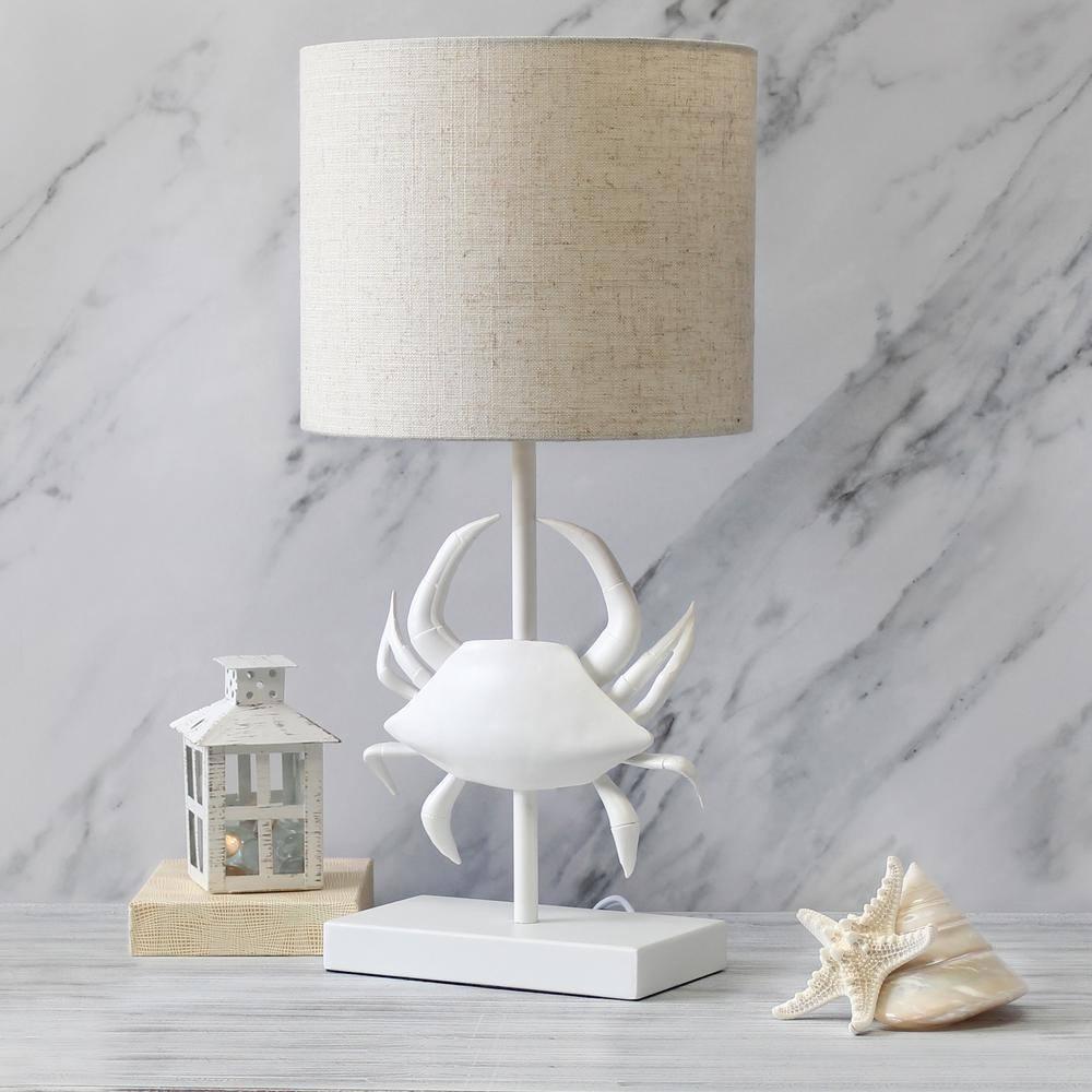 Simple Designs 18.25" Shoreside Tall Coastal Pinching Crab Shaped Bedside Table Desk Lamp White: Nautical Decor, ETL Listed
