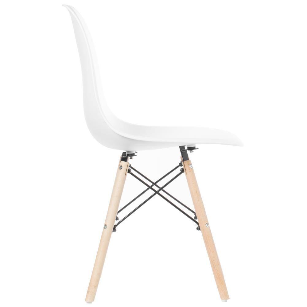 Fabulaxe Mid-Century Modern Style Plastic DSW Shell Dining Chair with Solid Beech Wooden Dowel Eiffel Legs, White