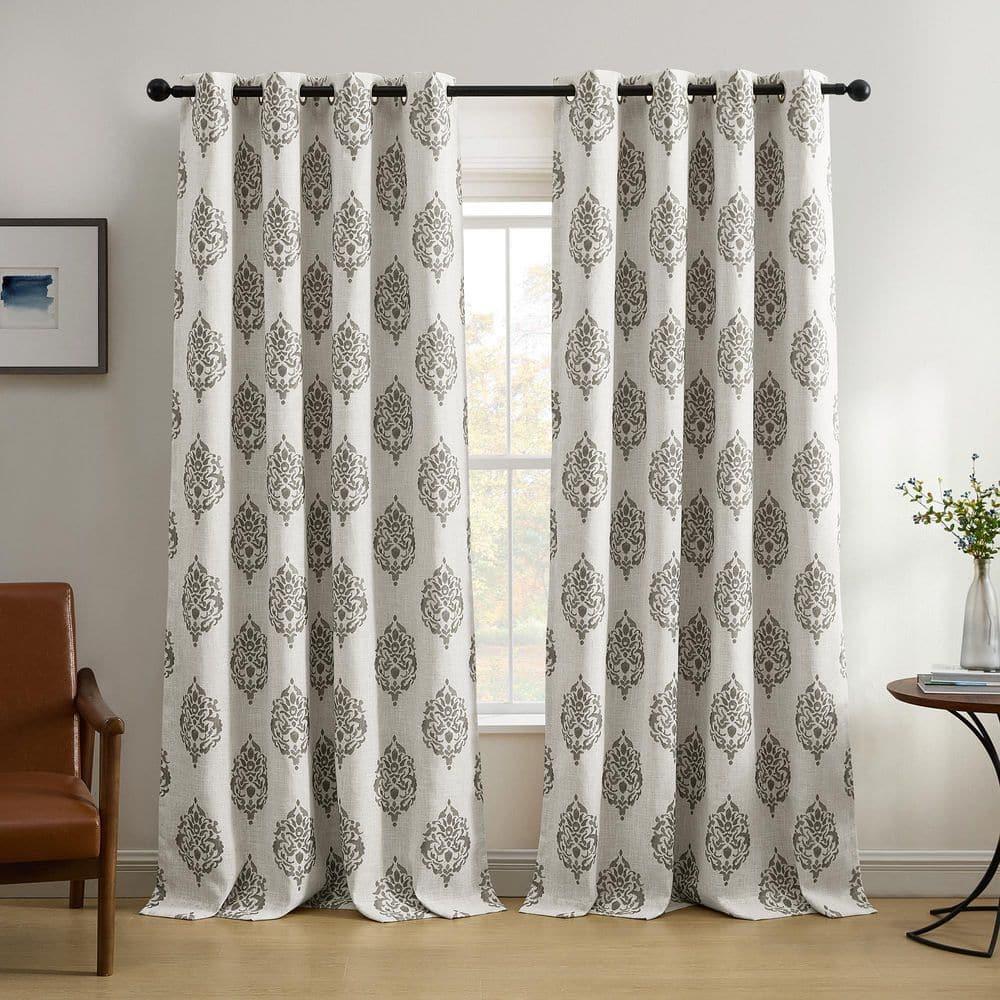 Navara Medallion Room Darkening Single Window Curtain Panel - 52" x 95" - Gray - Elrene Home Fashions