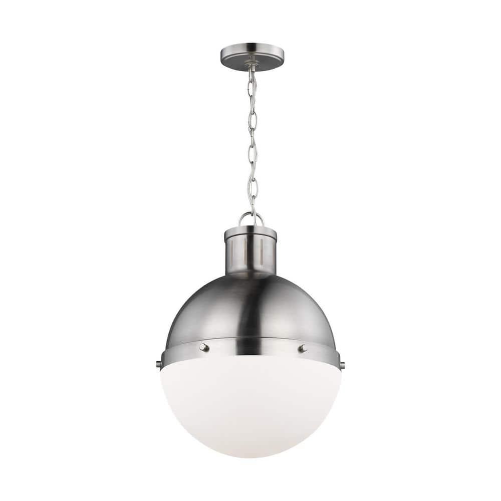 Generation Lighting Hanks 1 -Light Brushed Nickel Transitional White glass Globe Medium Hanging Pendant light