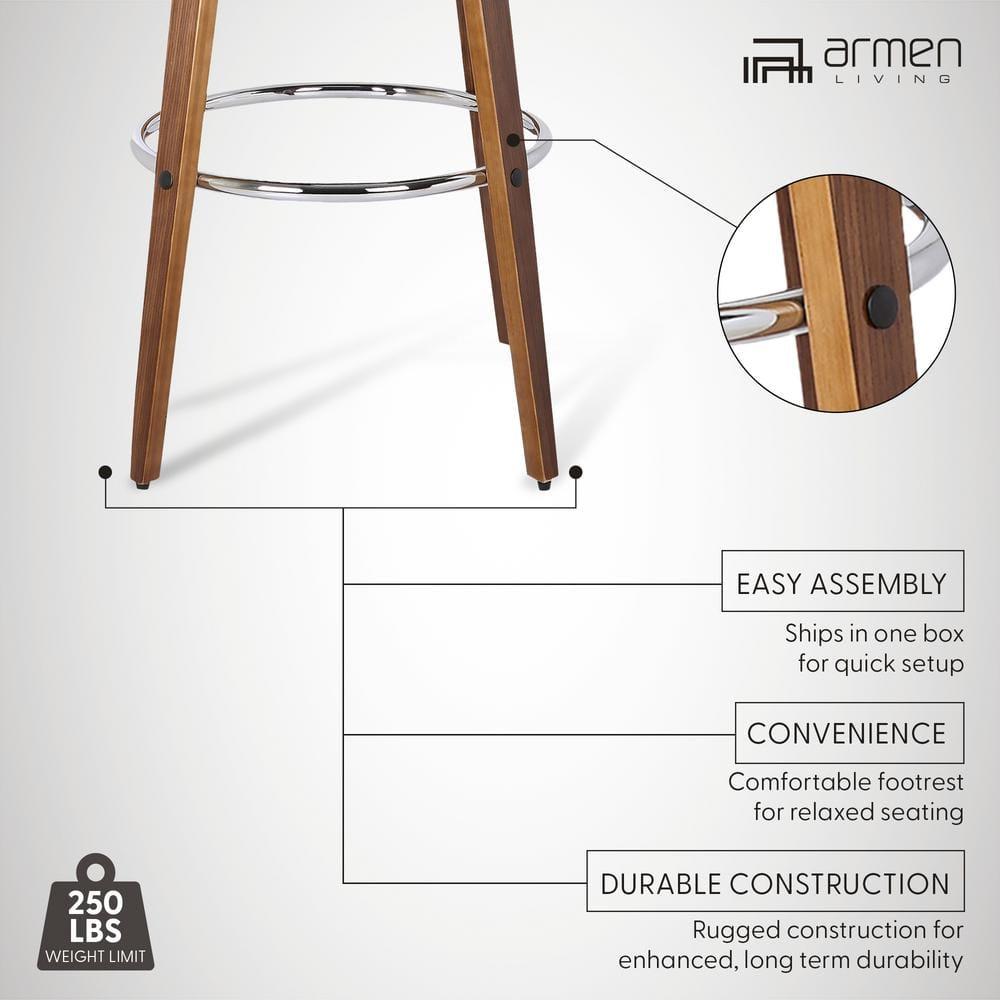 Sonia 26 in.  Counter Height Swivel Cream Faux Leather and Walnut Wood Bar Stool