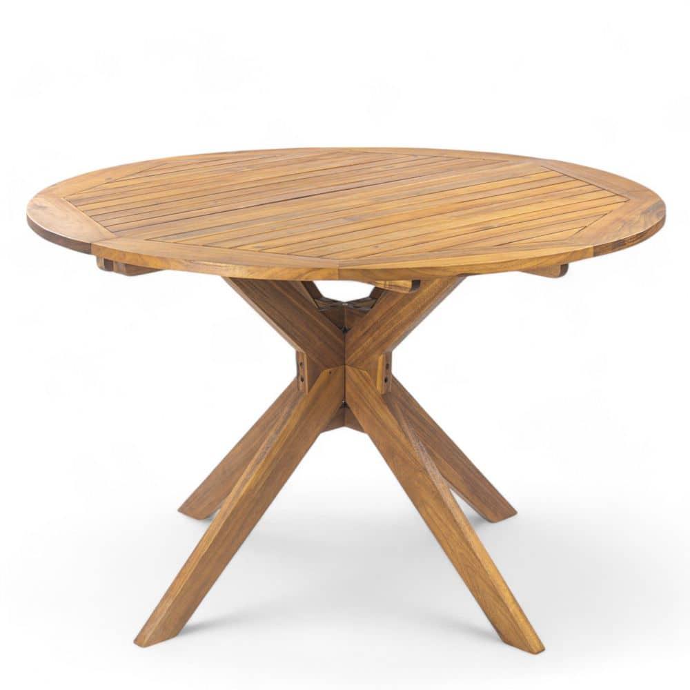 Rustic Teak Brown Acacia Wood Round Outdoor Dining Table