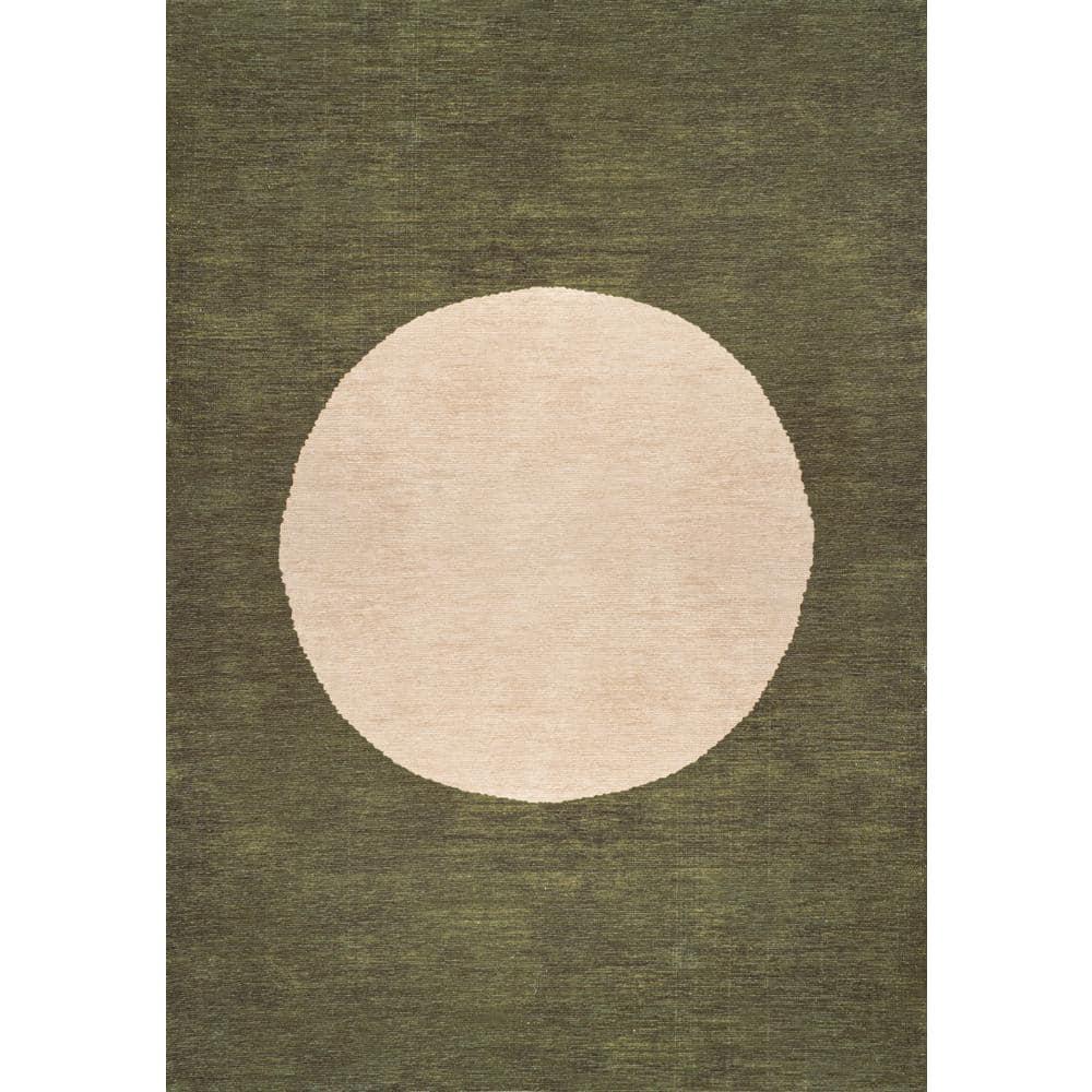 8' x 10' Cirkel Minimalist Geometric Dot Machine-Washable Area Rug, Olive/Cream - JONATHAN Y
