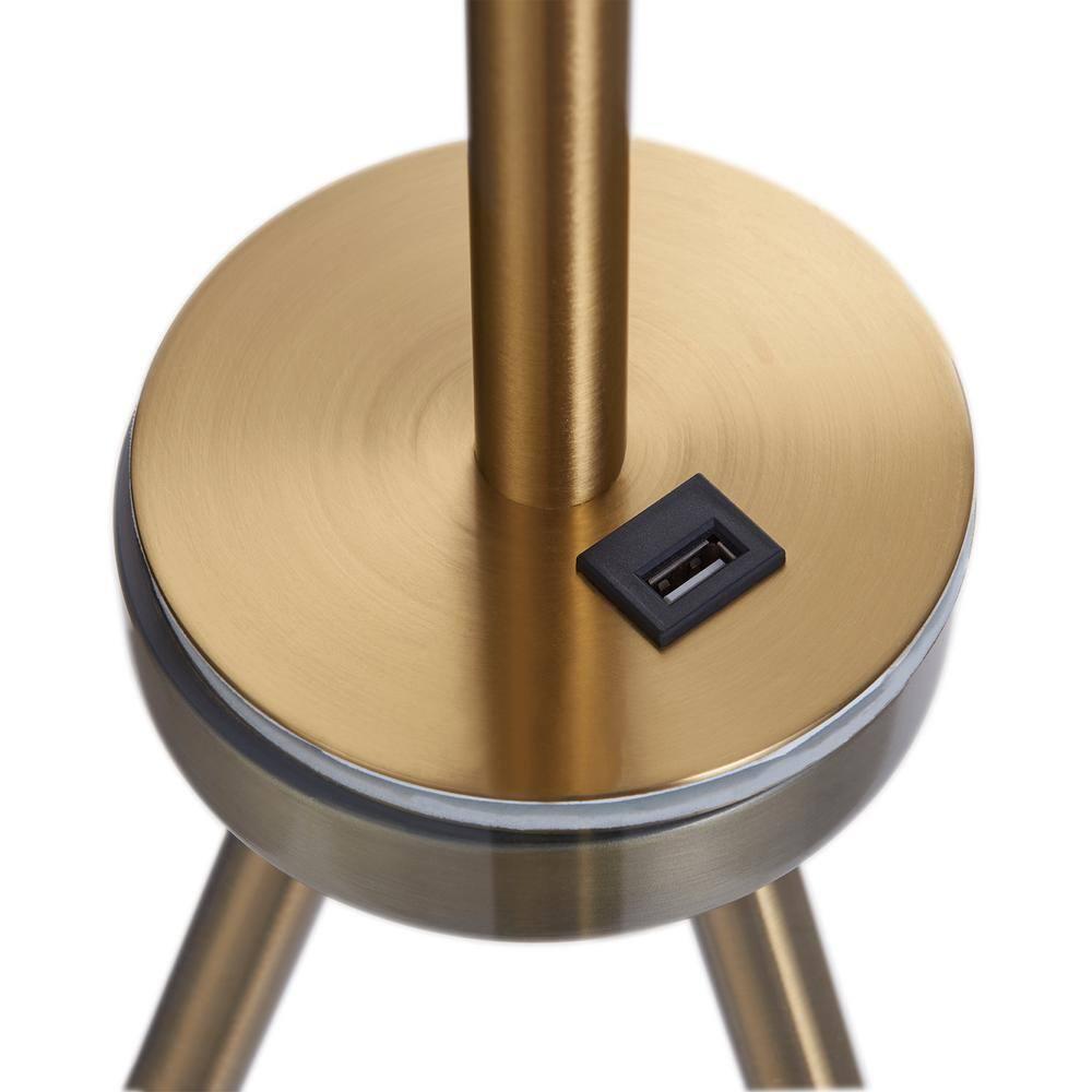 Teamson Home Myra Floor Lamp with Glass Table and Built-In USB Port, Gold/Black