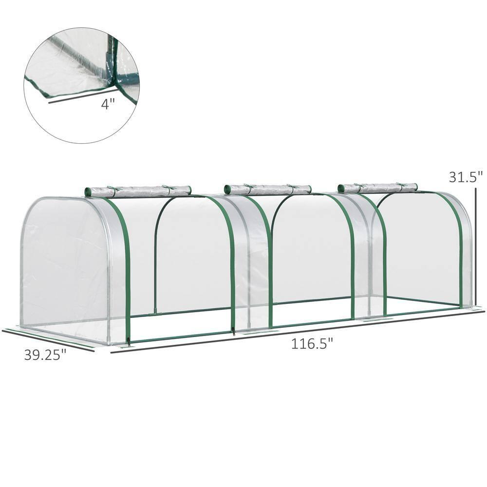 Outsunny Mini Greenhouse, 10' x 3' x 2.5' Portable Tunnels, 3 Roll-Up Zip Doors, UV Waterproof Plastic Cover, Steel Frame, Clear