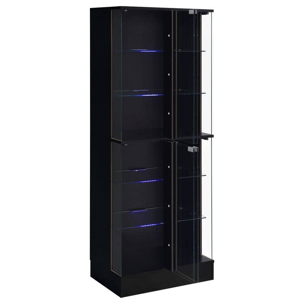 Coaster Cabra Modern Wood Curio Cabinet with Glass Shelves and LED Lighting Black High Gloss