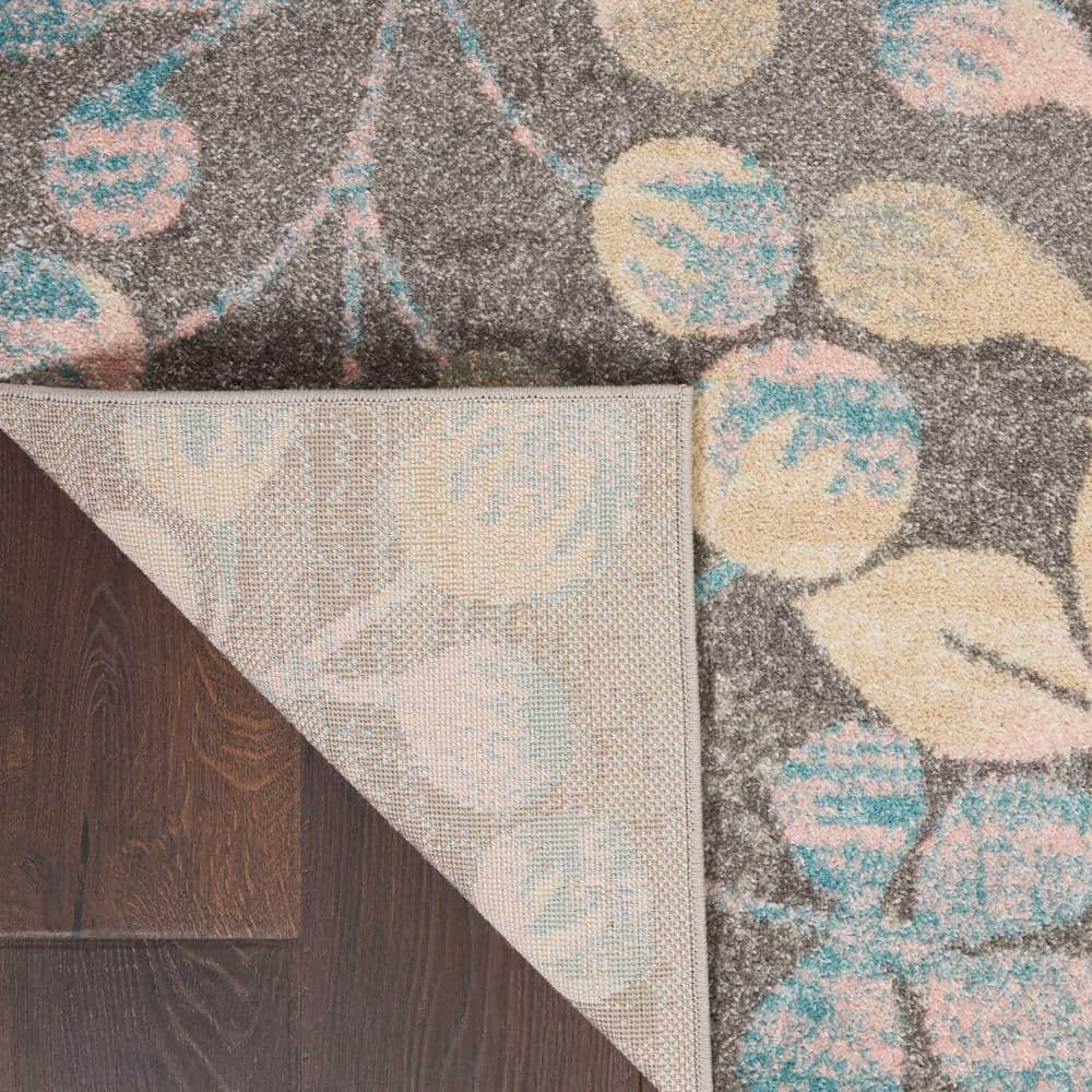 Nourison Tranquil 5'3" X 7'3" (5' x 7') Grey/Beige Area Rug Contemporary Botanical Vine and Bloom by Nourison