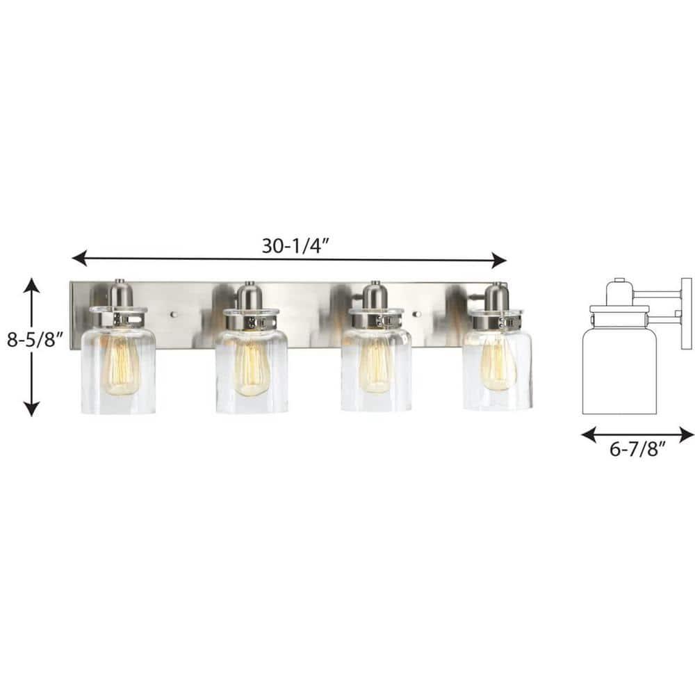 Progress Lighting Calhoun 4-Light Bath Vanity, Brushed Nickel, Clear Glass Shade