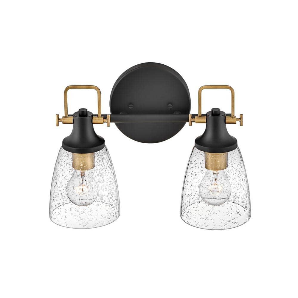 Easton Two-Light Bath Vanity Fixture w/ Clear Seedy Glass Shades
