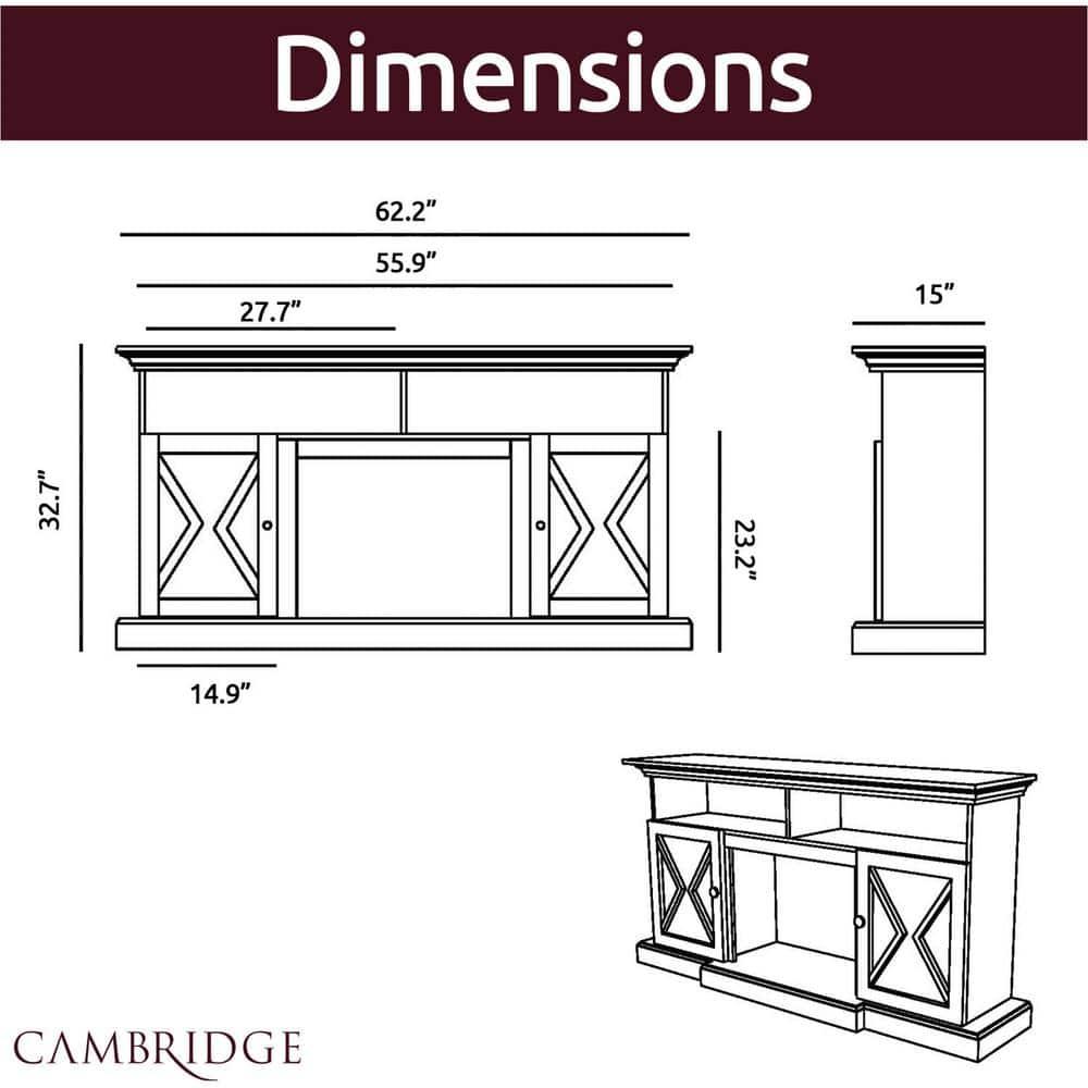 Cambridge Cambridge Summit 62-In. Farmhouse Fireplace TV Stand with Crystal Rocks Display