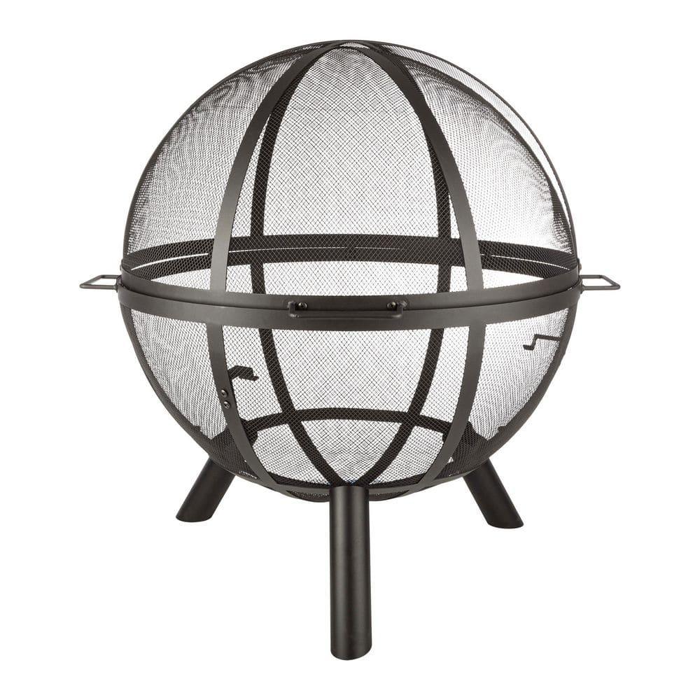 Sunnydaze Outdoor Portable Camping or Backyard Flaming Sphere Ball Fire Pit with Built-In Spark Screen - 30" - Black