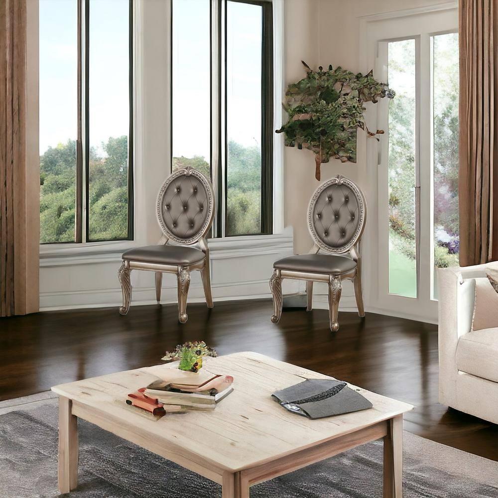 Rectangular Northville Side Chair - PU & Antique Champagne, Set of 2
