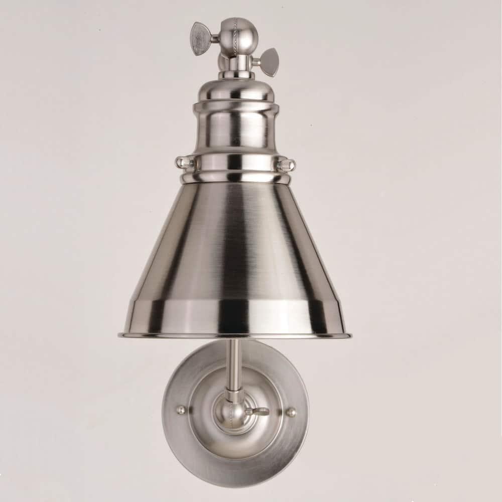 Alexis 6 in W Satin Nickel and Matte White Adjustable Swing Arm Wall Lamp with Metal Shade