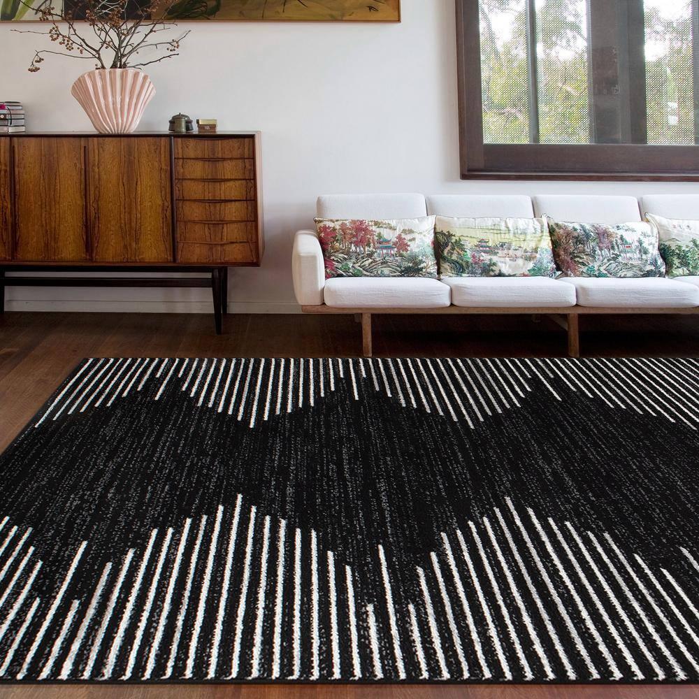 World Rug Gallery Bohemian Stripe Area Rug - Black 5' x 7'