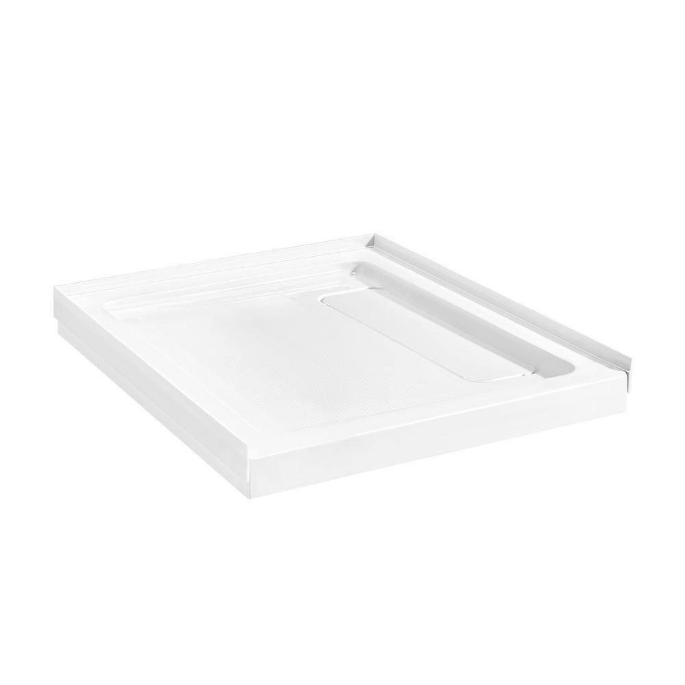 OVE Decors 36" x 32" Rectangle Shower Base Pan, White Acrylic, Center Drain, Reversible Design