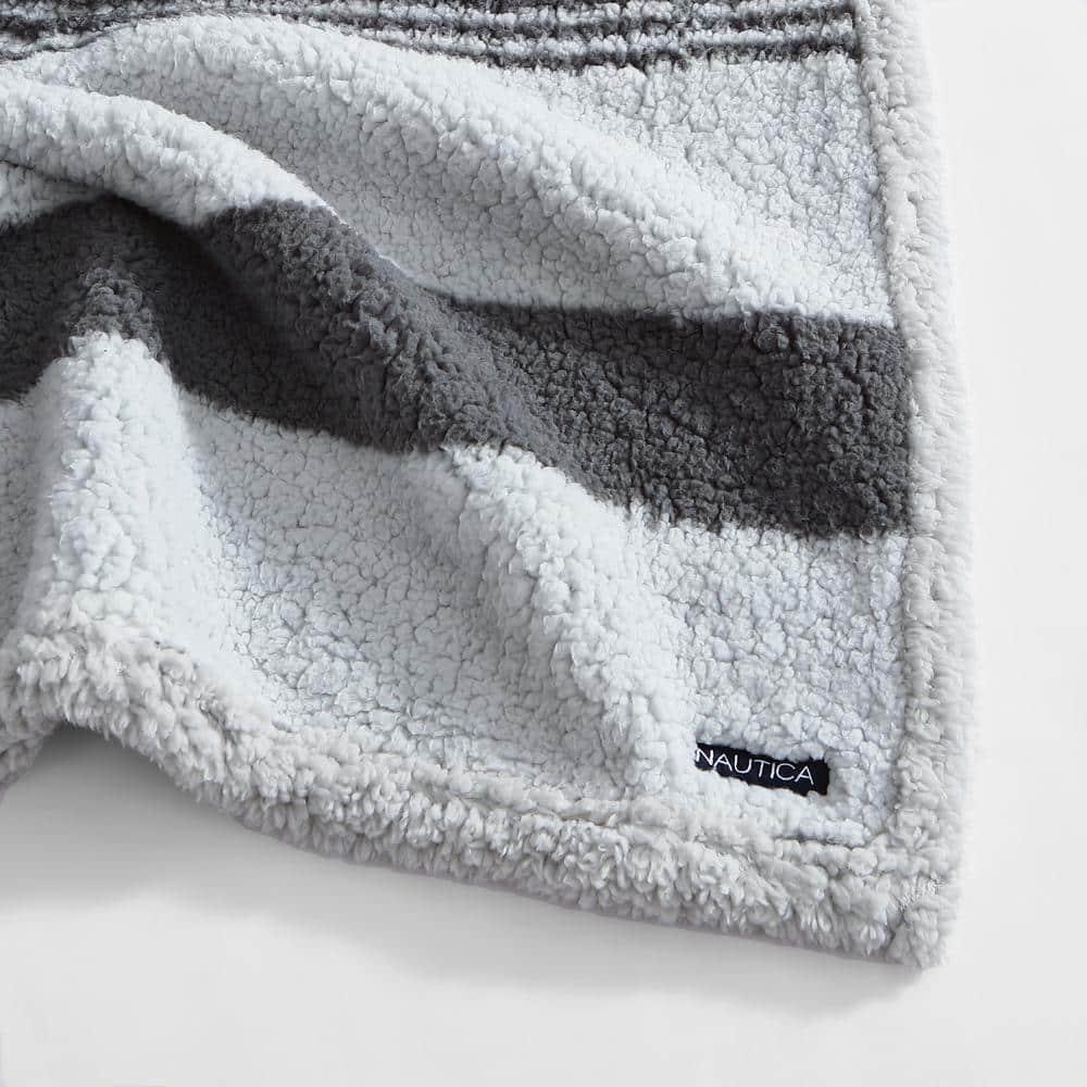 Nautica - Throw Blanket, Ultra Soft Plush Sherpa Bedding, Warm & Cozy Home Decor for Bed or Couch, Dorm Room Essentials (Saltmarsh Grey, 50" x 60")