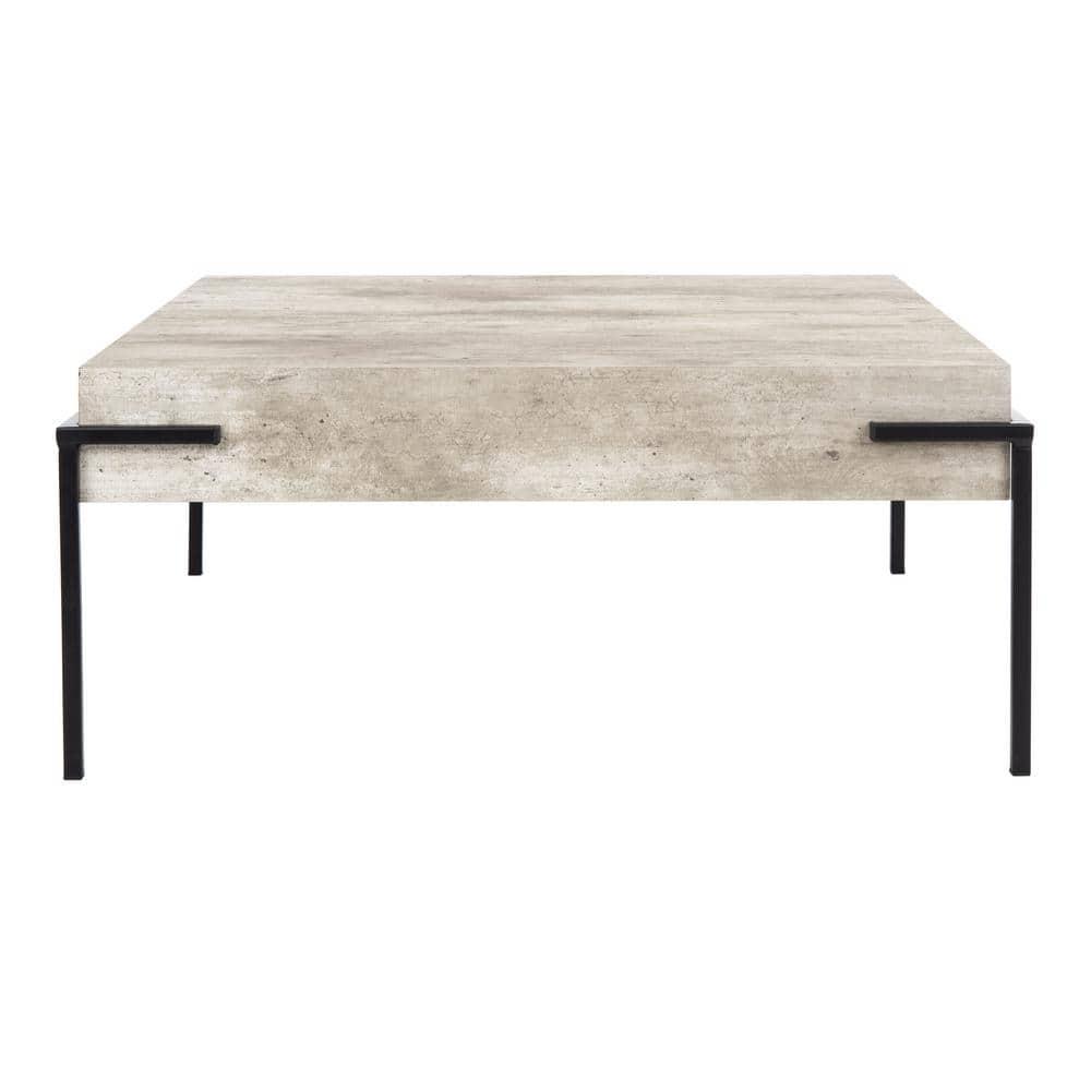 Eli Square Coffee Table - Light Grey Faux Concrete/Black - Safavieh