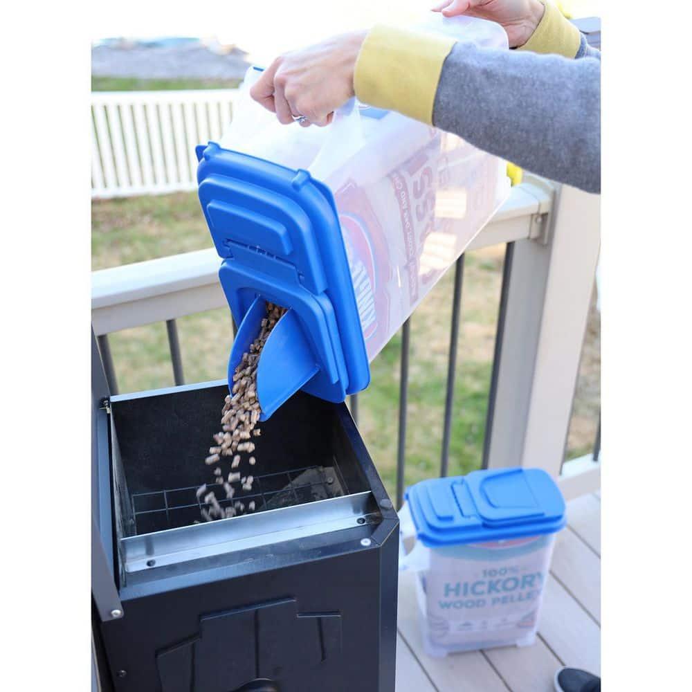 Clear and Blue Heavy-Duty Wood Pellet Storage Dispenser
