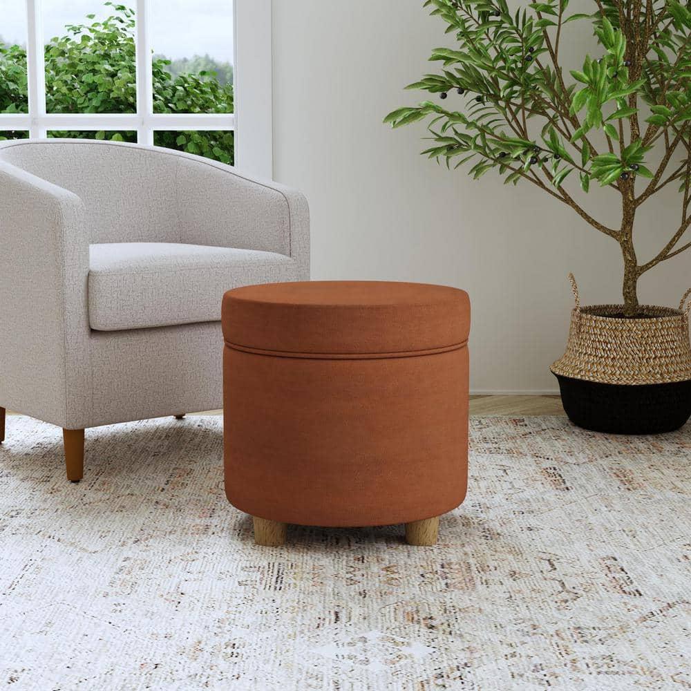 HomePop Round Storage Ottoman Spice: Upholstered Footstool with Hardwood Frame, 250lb Capacity