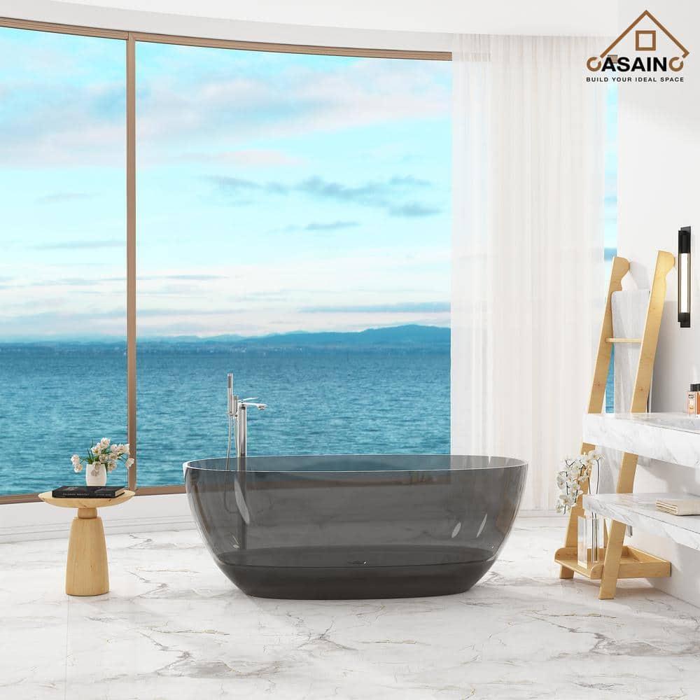 Marfa 59'' x 30'' Runway Semi Transparent Resin Freestanding Soaking Bathtub