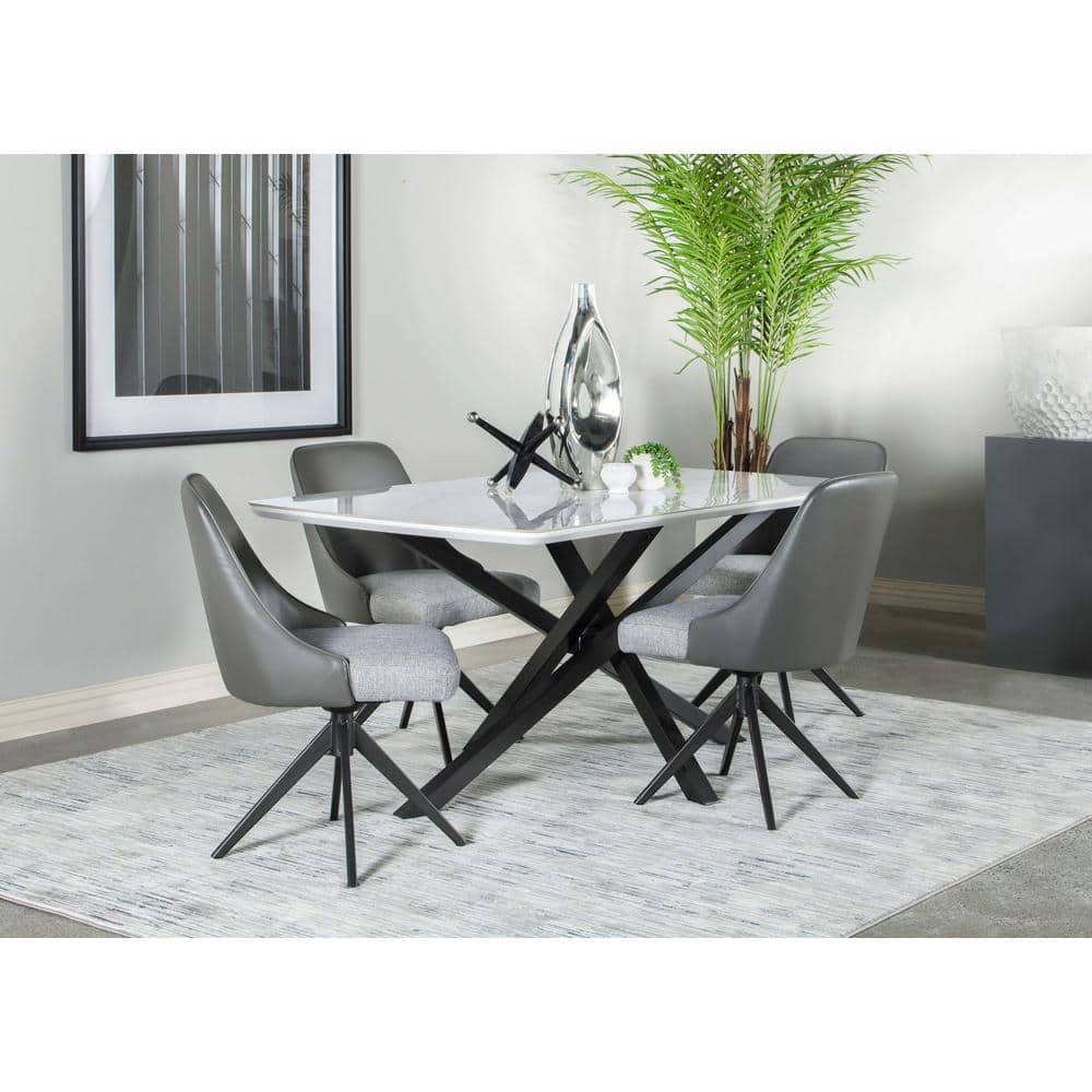 Paulita Rectangular Dining Table White and Gunmetal