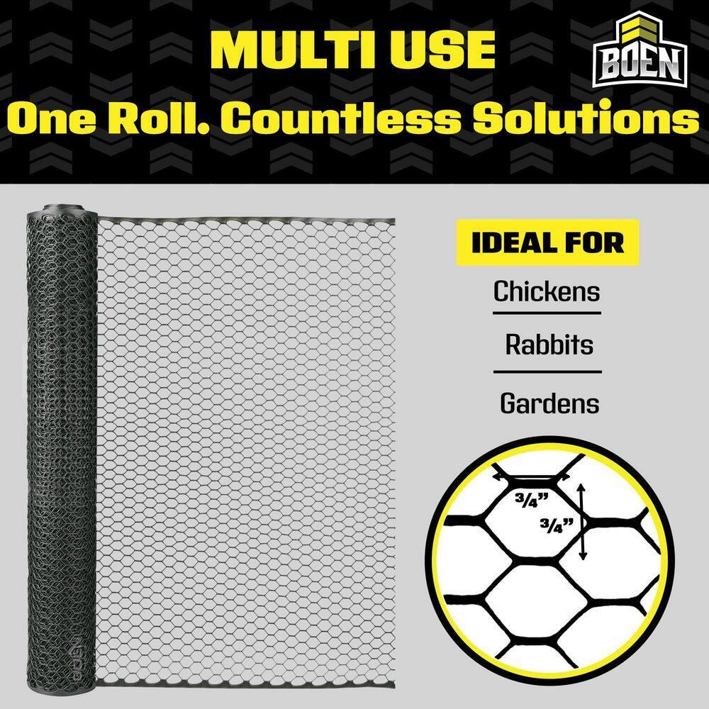Boen - Plastic Hex Chicken Wire Mesh Temporary Fence Roll (2' x 25' - Black) - Plastic Fence Poultry Netting for Temporary or Semi Permanent Enclosures, Deer Netting Fence, Construction Fencing