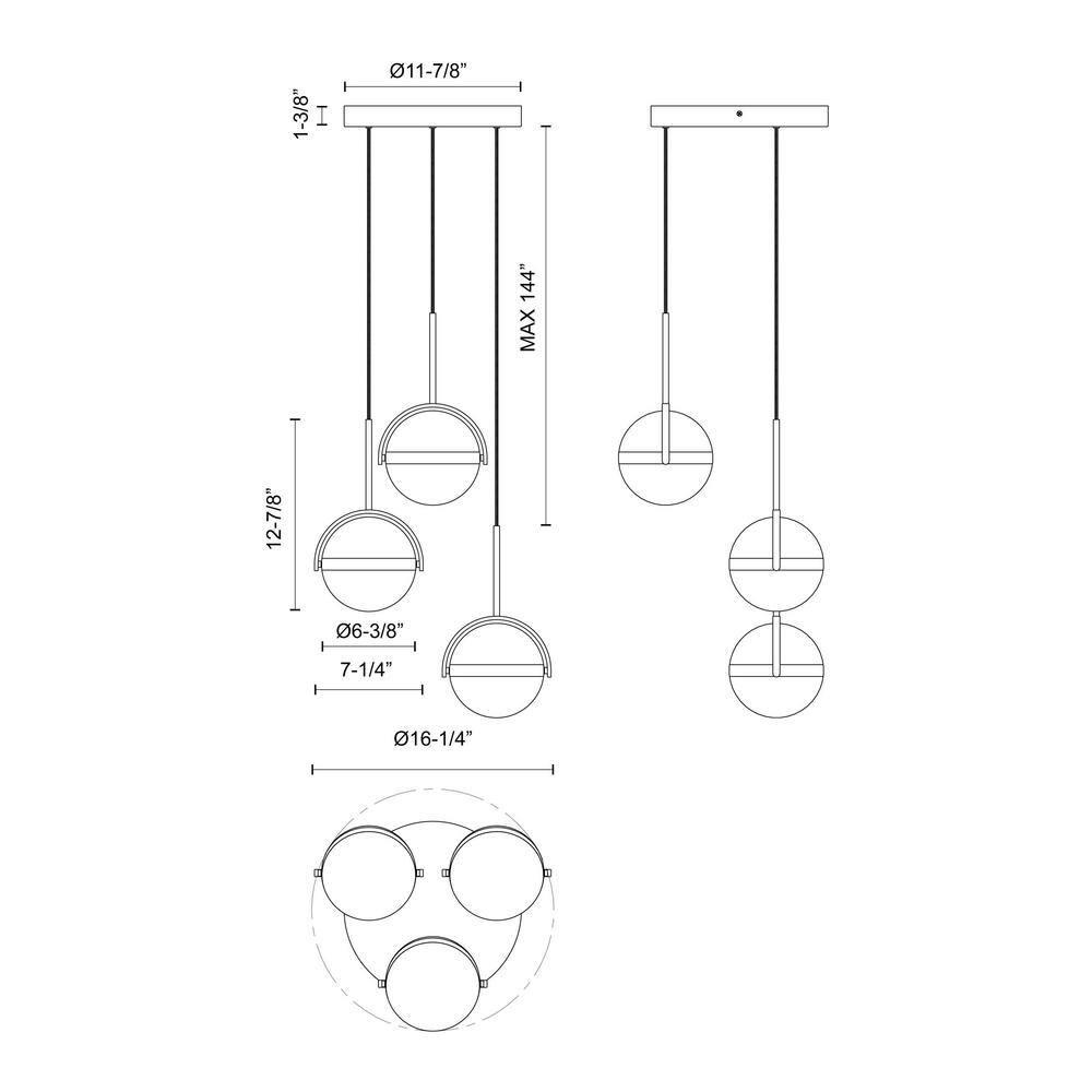 Globo 3 - Light Brushed Gold LED Cluster Pendant