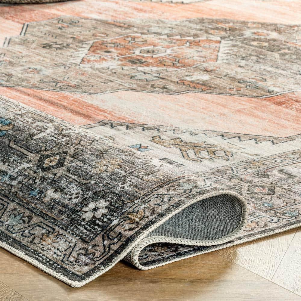 Nuloom Gracie Distressed Medallion Pet Friendly Machine Washable Area Rug, 5' x 8', Peach