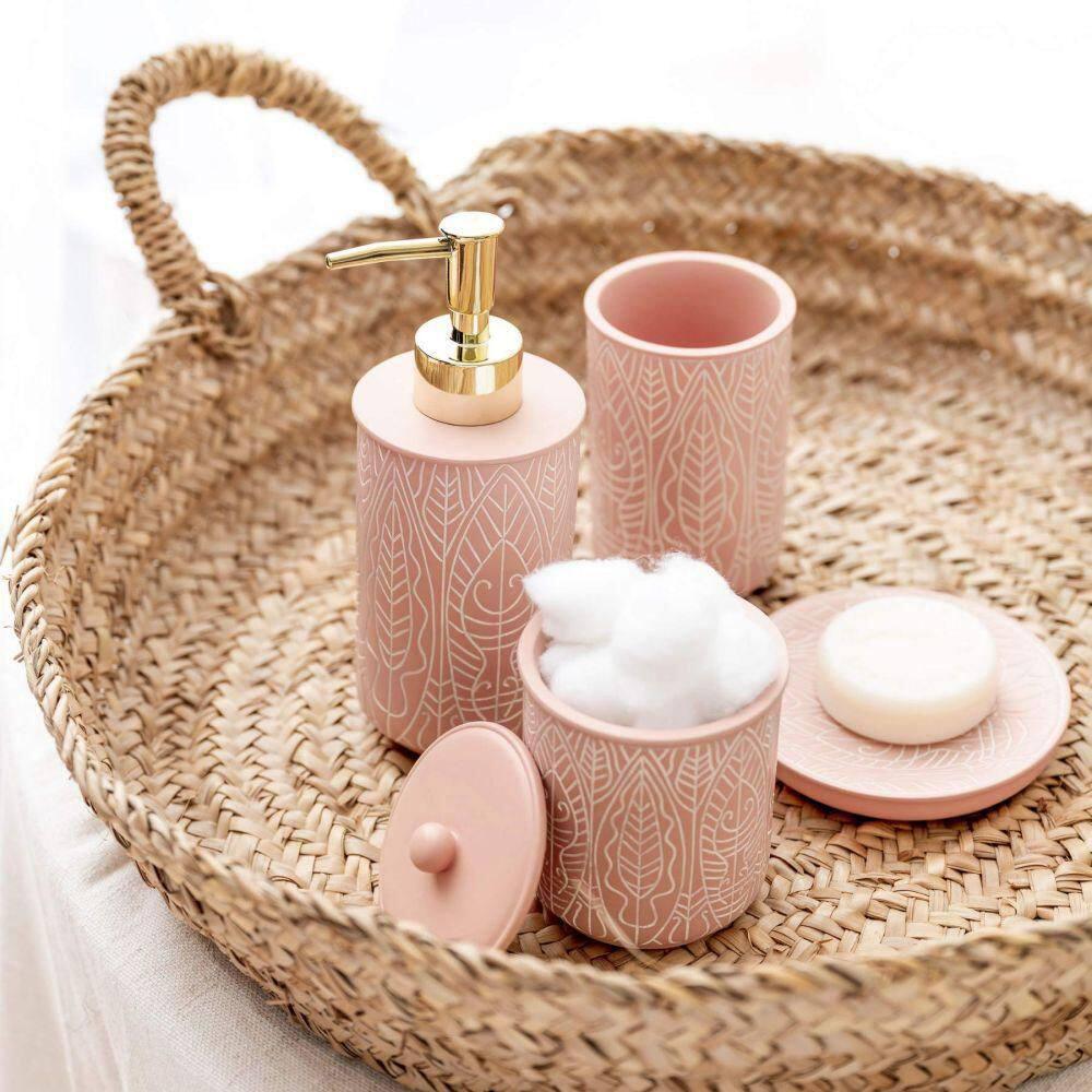 Premium Coral Pink Bathroom Accessories Set. Bathroom Set. Bathroom Decor. Accesorios para Baños. New Apartment Essentials. Toothbrush Holder and Soap Dispenser.