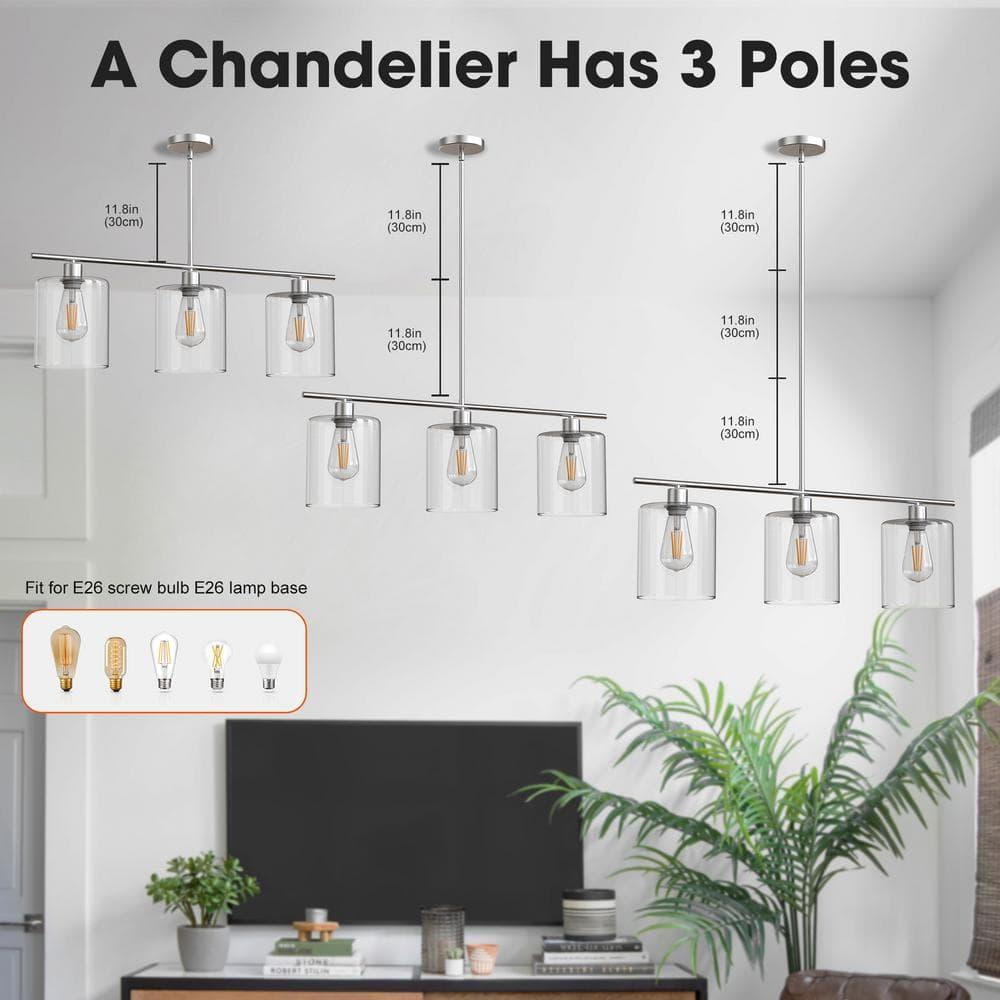 3-Light Pendant Lighting Clear Glass Pendant Lighting for Kitchen Island Brushed Nickel Hanging Light Fixture Pendant Light Dining Room Chandelier Farmhouse