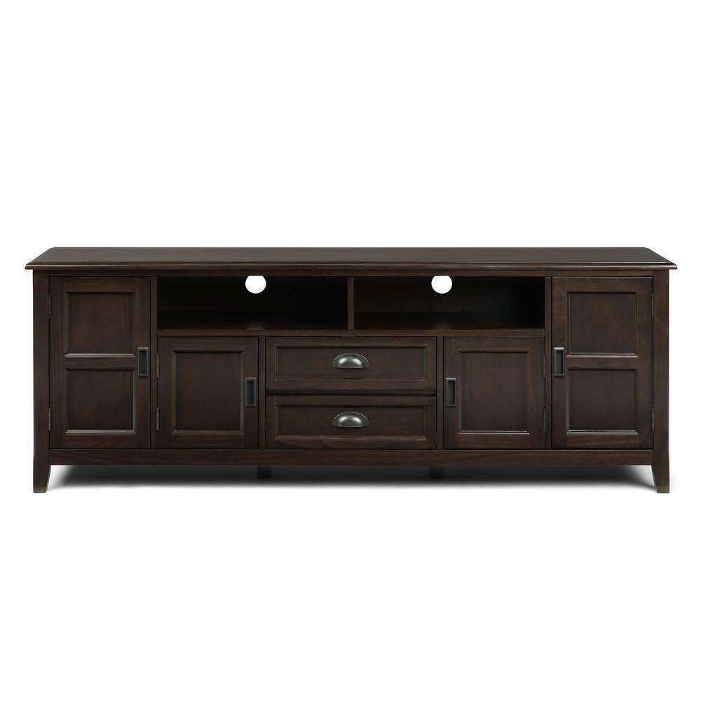 Simpli Home Burlington 72"W Solid Wood TV Stand for TVs up to 80" with 4 Cabinets