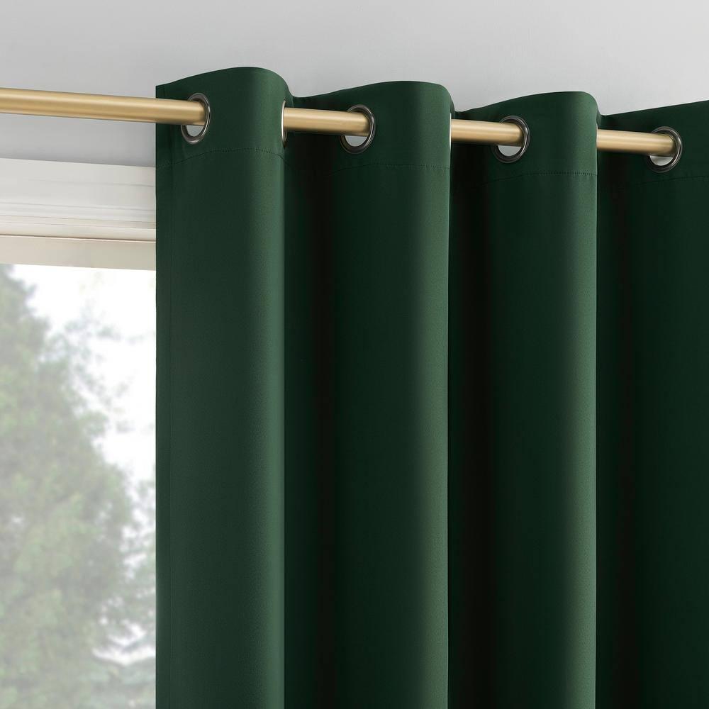 52"x108" Sun Zero Blackout Oslo Theater Grade Grommet Curtain Panel Evergreen: Modern Energy Efficient Noise Reduction