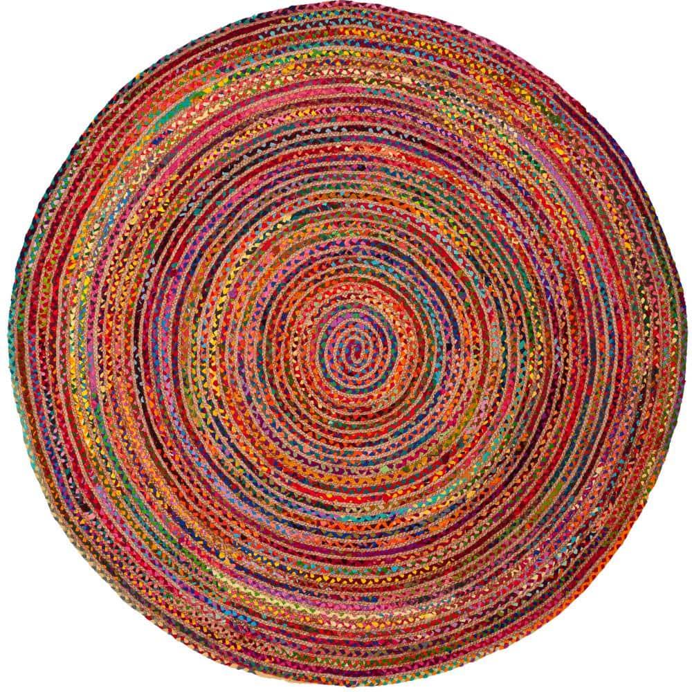 Braided BRD210 Hand Woven Area Rug - Red/Multi - 4'x4' - Safavieh.