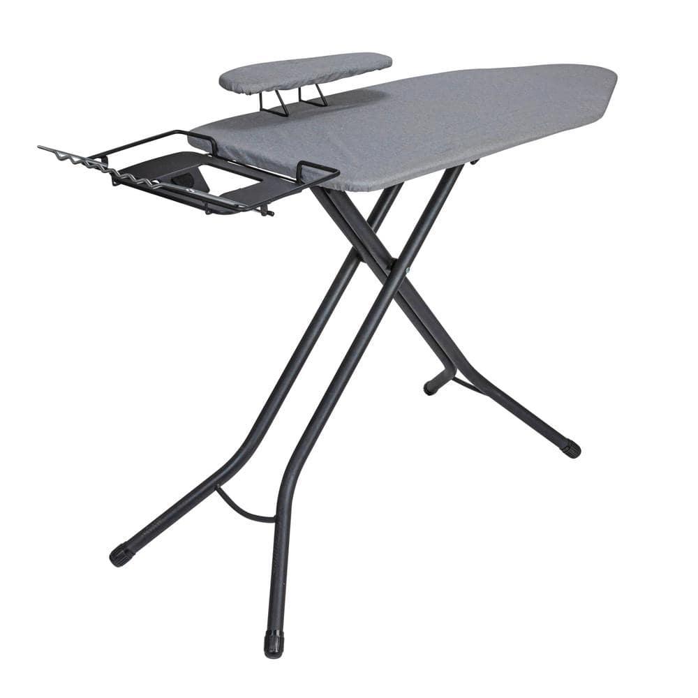 Household Essentials Wide Mega Ironing Board 4-Leg Matte Black Frame Gray Cover: Collapsible Metal, 59" x 18.75", 18.44 lbs