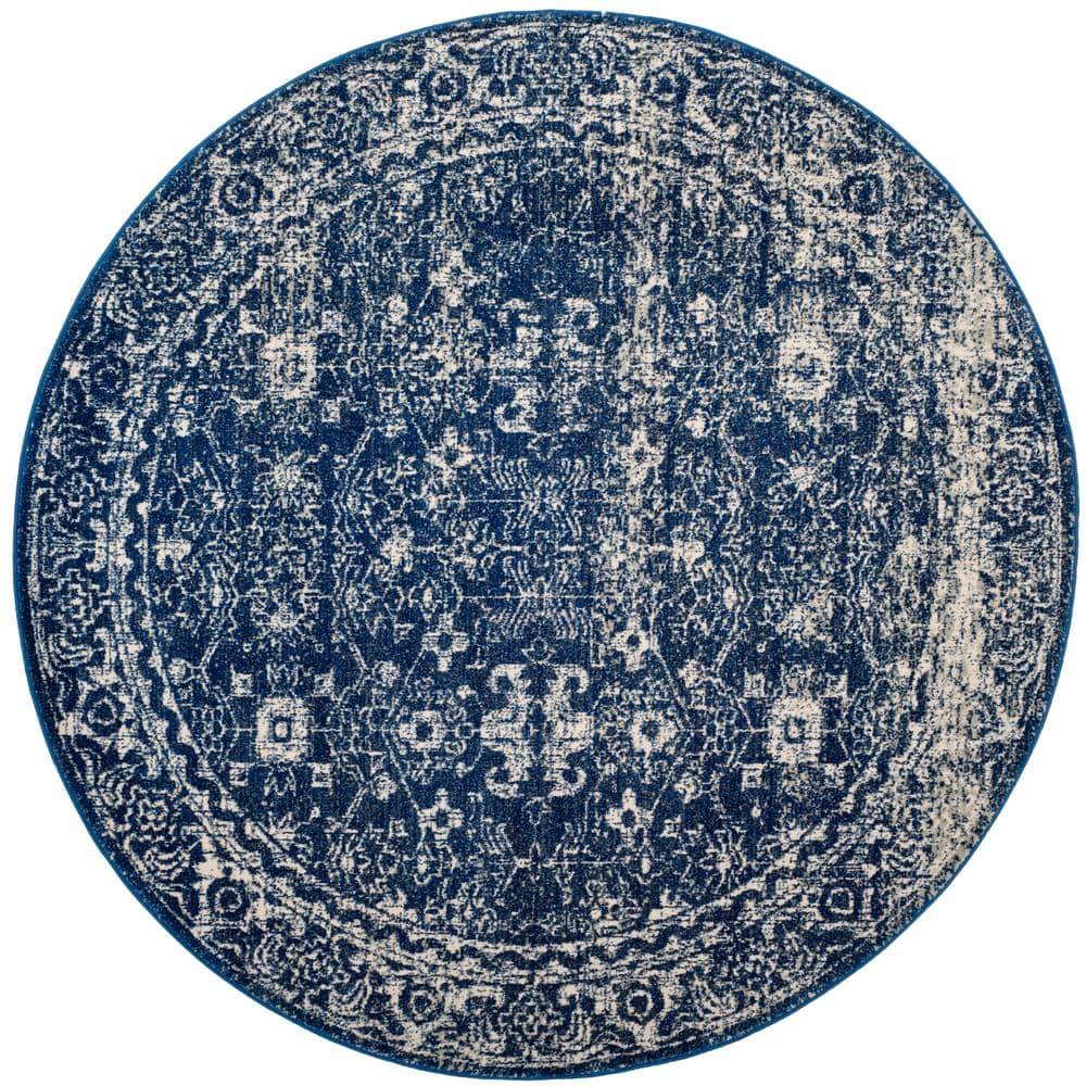 Evoke EVK270 Power Loomed Accent Rug Navy / Ivory 3' X 3' Round - Safavieh.