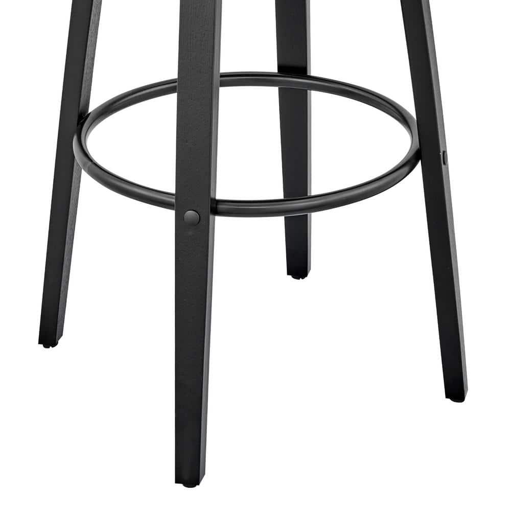 Armen Living 26" Daxton Counter Height Barstool with Gray Faux Leather Seat Black Finish Frame: Swivel, Curved Back, Footrest