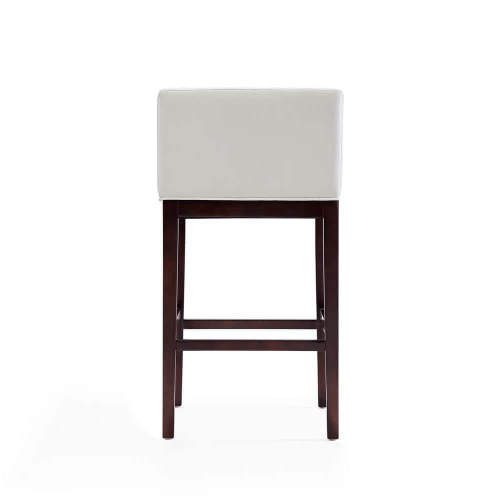 Kingsley Upholstered Beech Wood Barstool Ivory - Manhattan Comfort: Faux Leather, Low Back, Armrest, Footrest