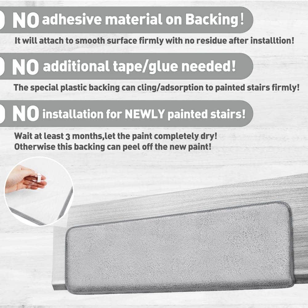 PURE ERA Bullnose Soft Plush Carpet Stair Treads Wooden Steps Rugs Self Adhesive Non-slip 9.5" x 30"x1.2" (Set of 7, Gray)