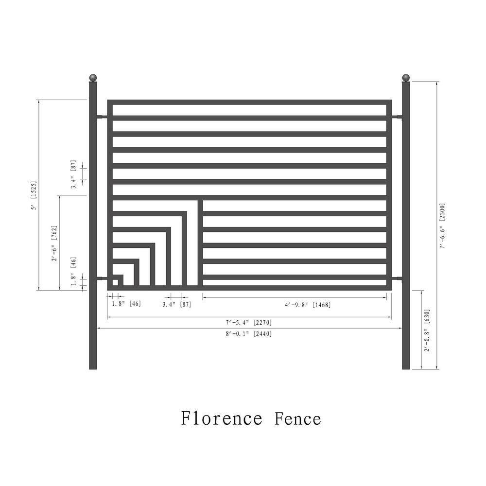 ALEKO Lot of 2 Garden Yard Modern Florence Style Steel Fence 8 x 5 ft Black