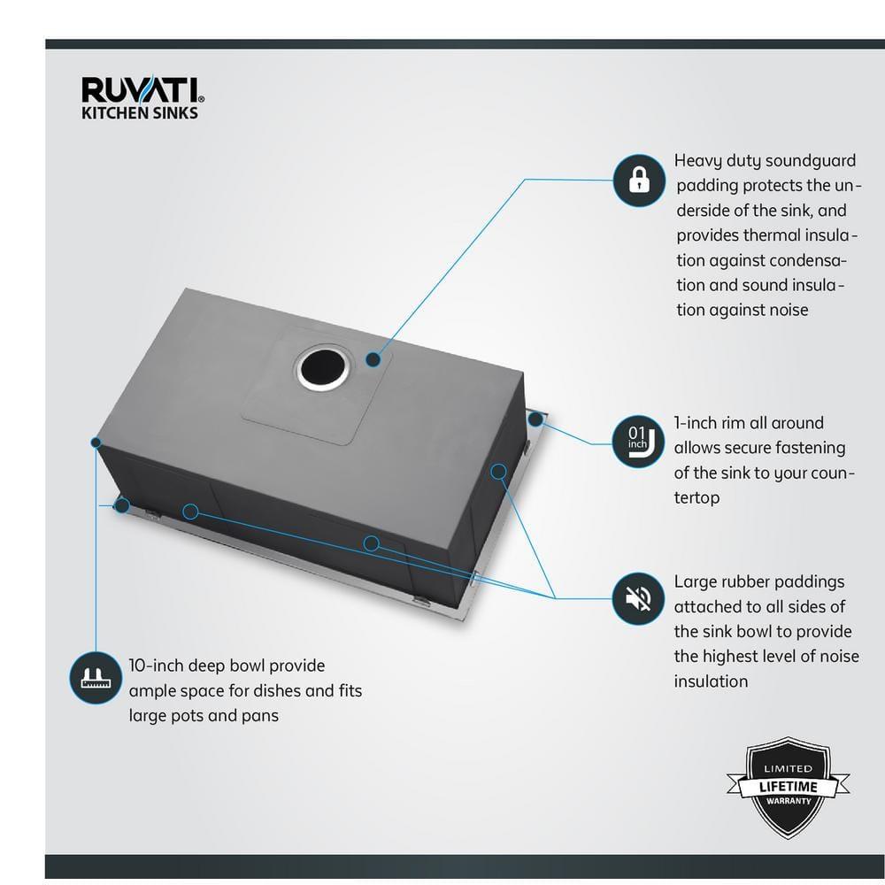 Ruvati 33 x 22 inch Drop-in Topmount Zero Radius Stainless Steel Kitchen Sink Single Bowl - 4 holes